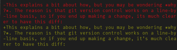 A code diff showing a small change to a long line of text